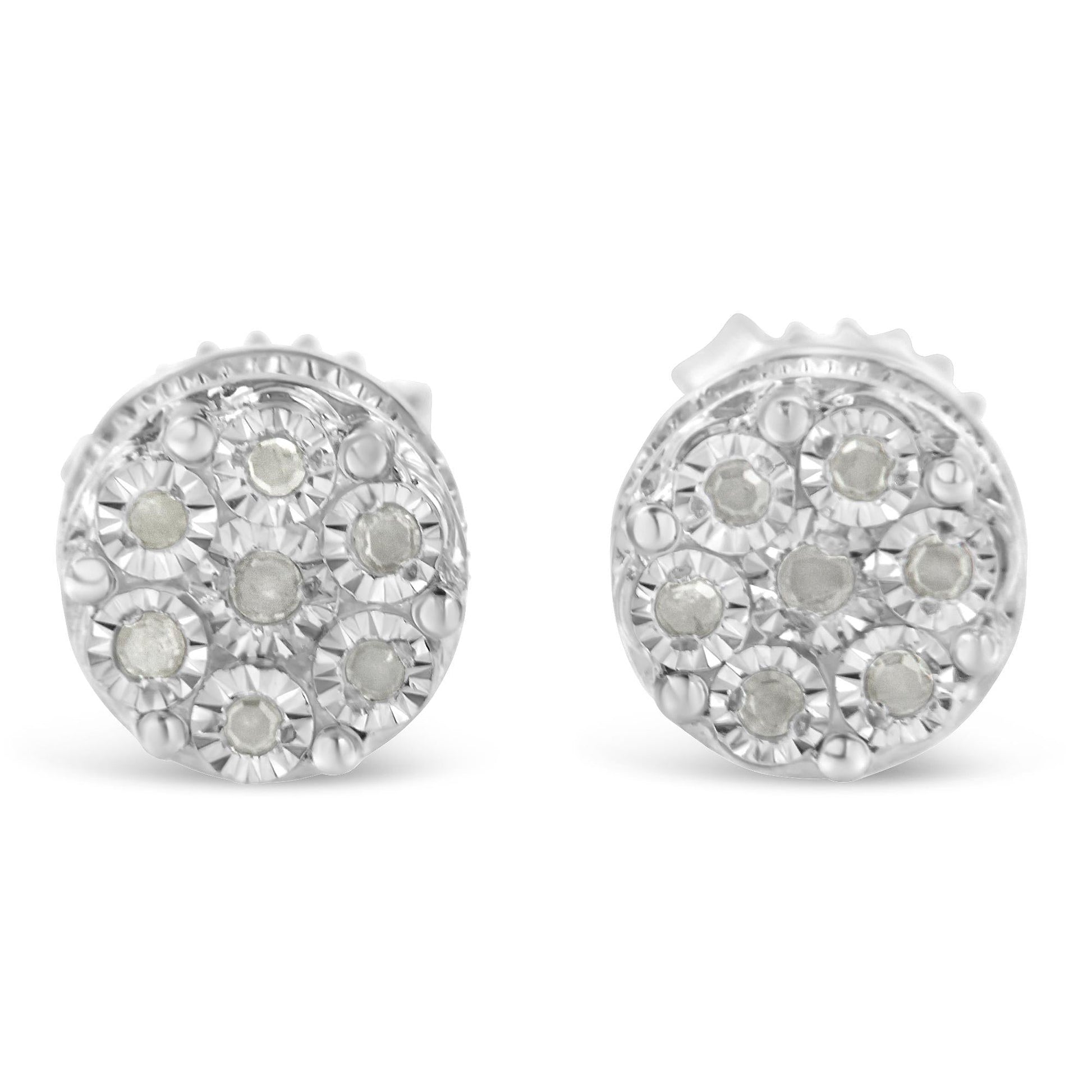 Sterling Silver Diamond Cluster Stud Earrings (0.15 cttw I-J Color I3 Clarity)