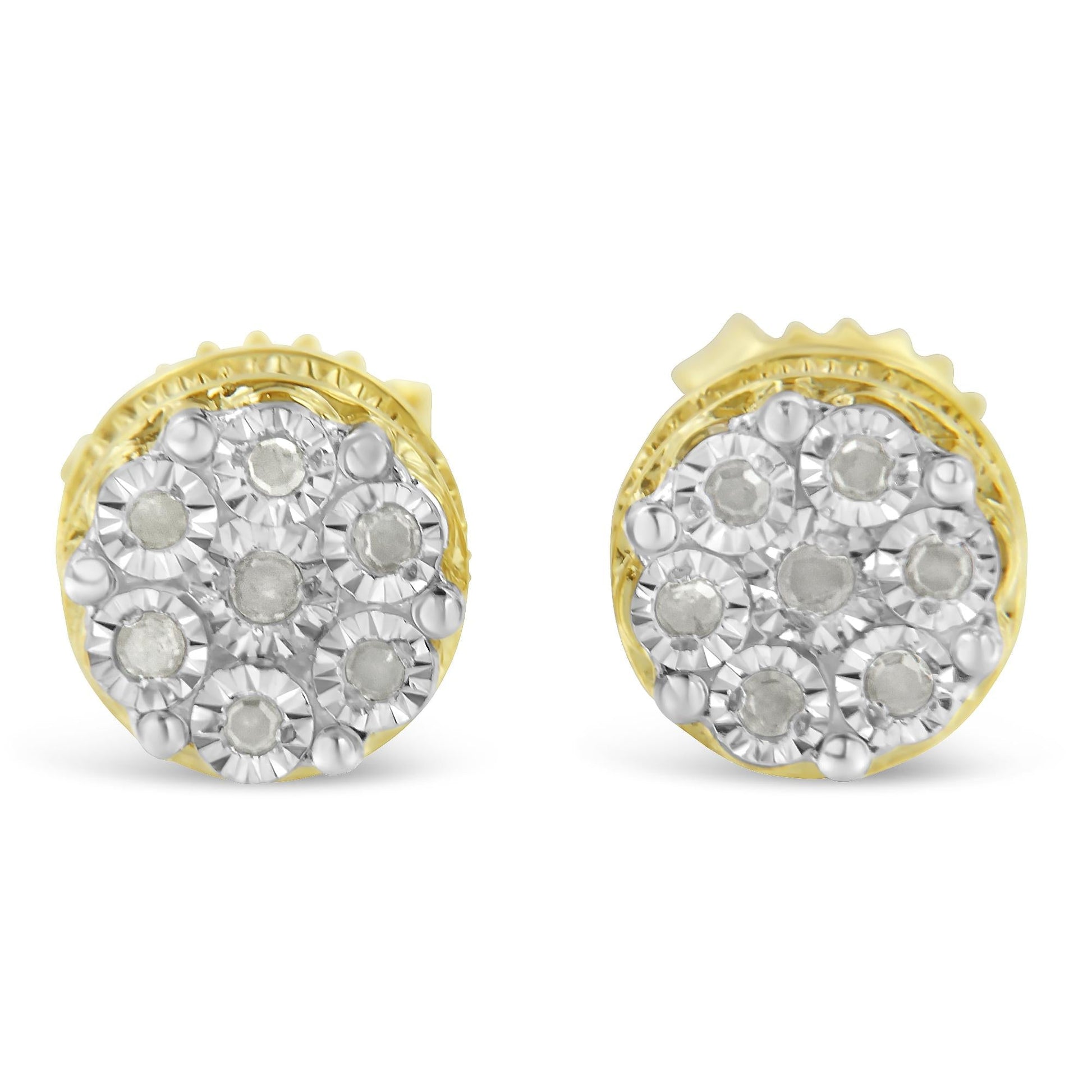 14K Yellow Gold Plated.925 Sterling Silver 1/7 Cttw Diamond Miracle Set Stud