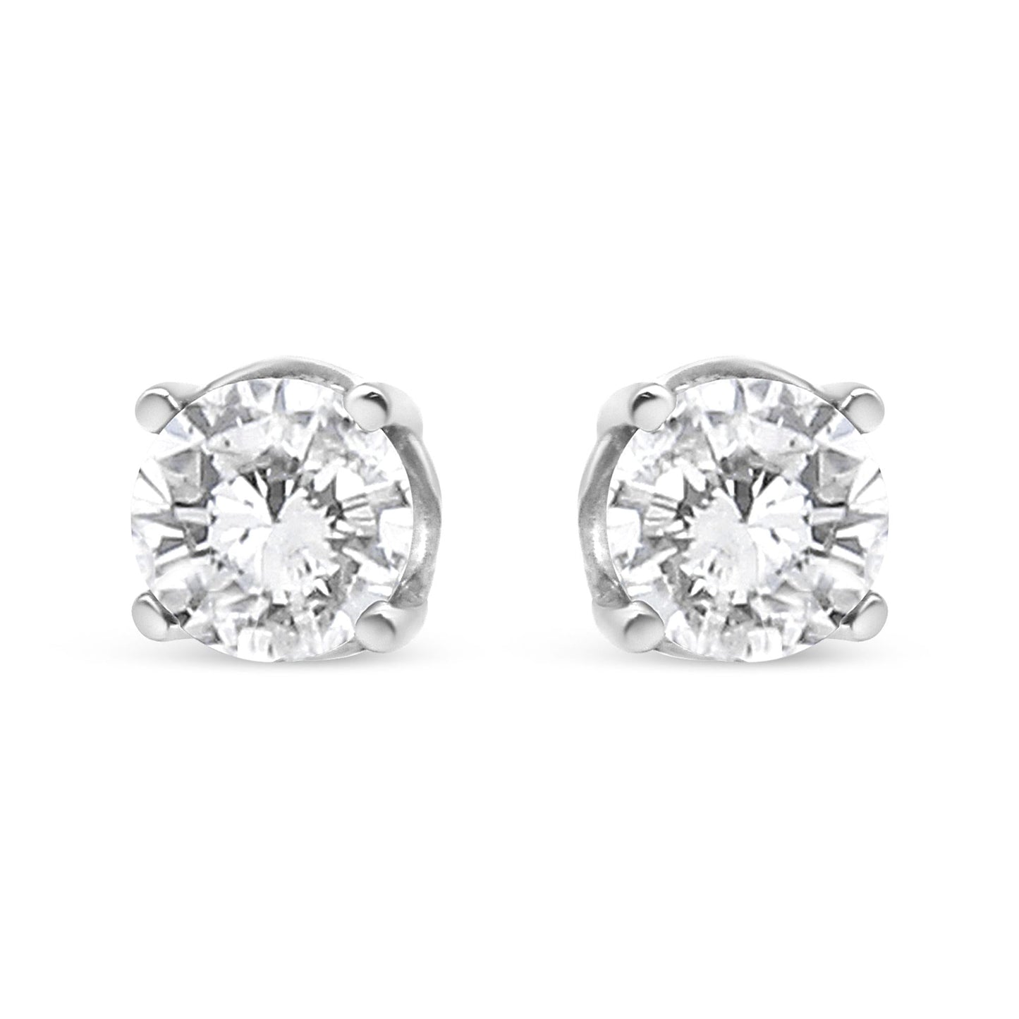 14K White Gold 3/4 Cttw Lab Grown Diamond 4-Prong Classic Stud Earrings (F-G