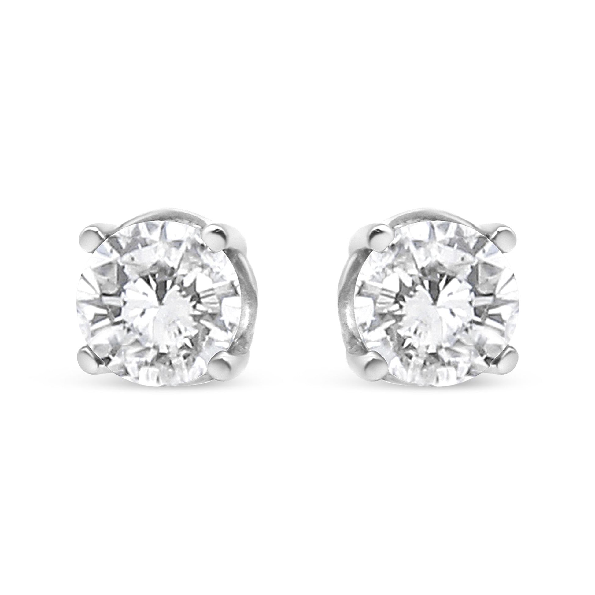 14K White Gold 3/4 Cttw Lab Grown Diamond 4-Prong Classic Stud Earrings (F-G