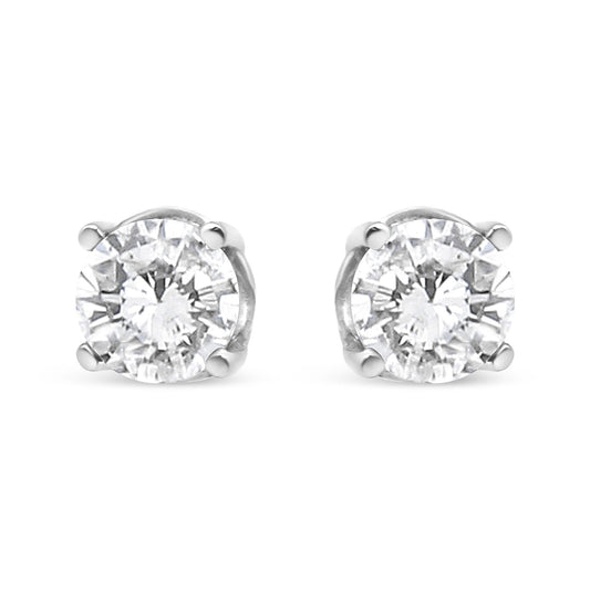 14K White Gold 3/4 Cttw Lab Grown Diamond 4-Prong Classic Stud Earrings (F-G