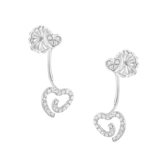 .925 Sterling Silver 1/4 Cttw Diamond Swirl Heart Front/Back Earrings (I-J