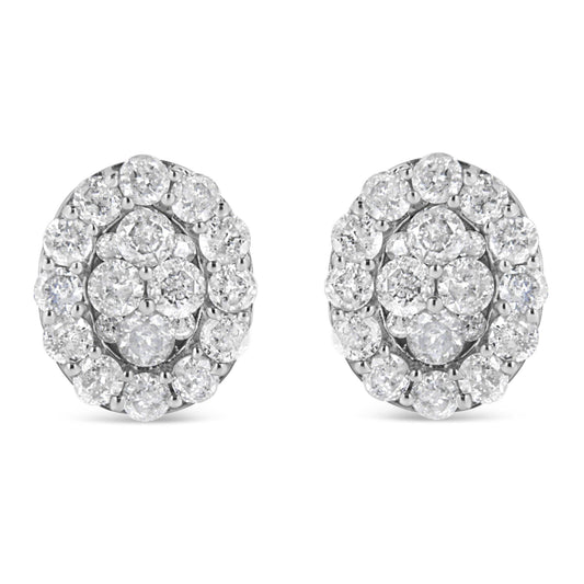 .925 Sterling Silver 1 1/2 Cttw Round-Cut Diamond Oval Shaped Stud Earrings