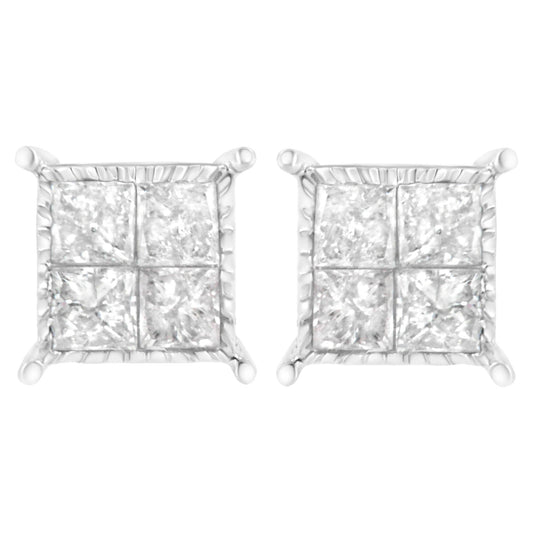 10K White Gold Square Earrings with Princess Cut Diamond (3/4 cttw, I-J Color, I2-I3 Clarity)