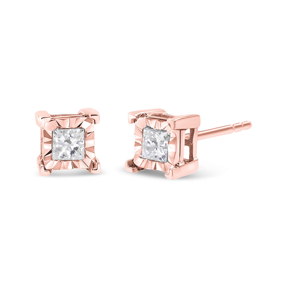 .925 Sterling Silver Miracle Set Princess-cut Diamond Solitaire Stud Earrings