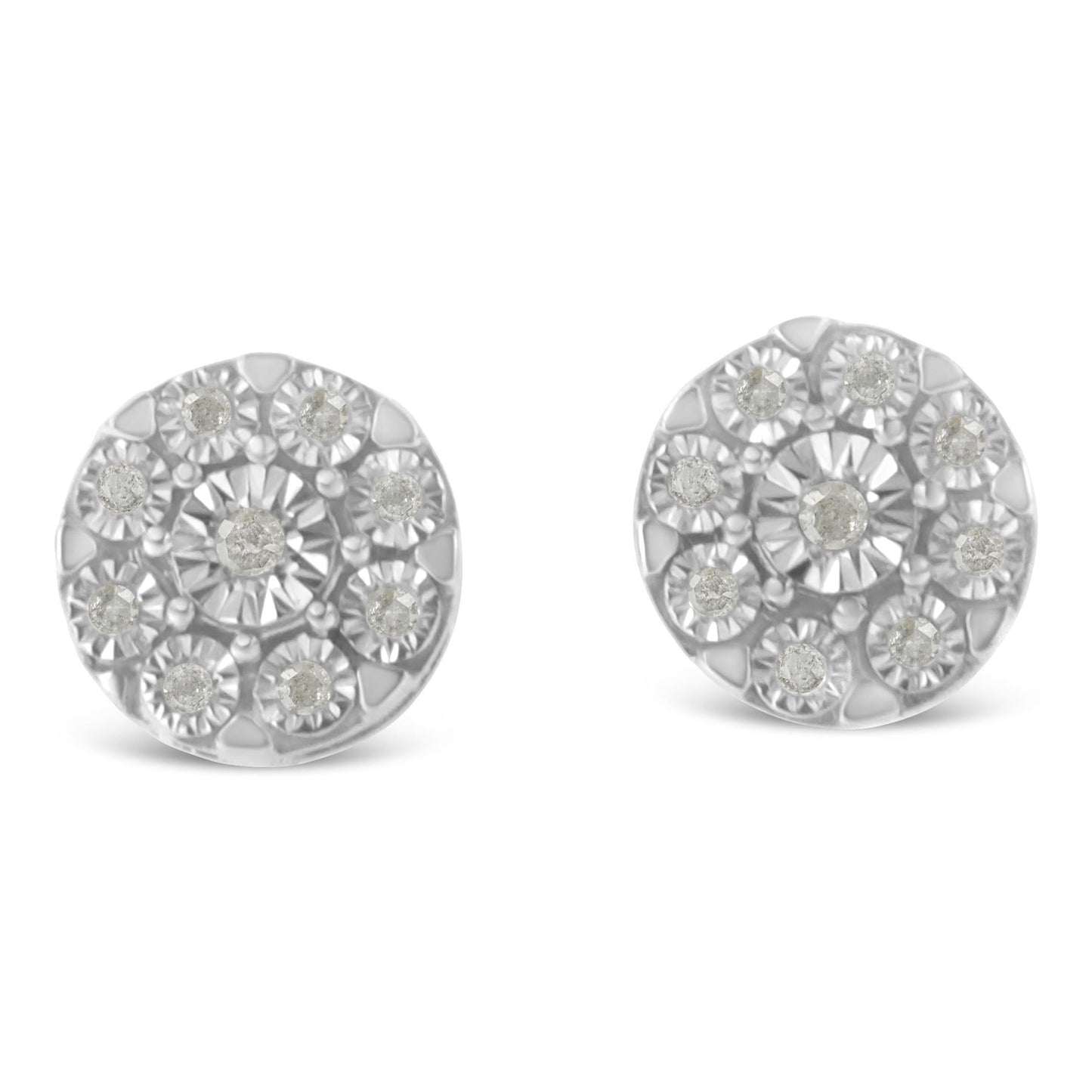 .925 Sterling Silver 1/5 Cttw Diamond Miracle-Set Floral Cluster Push Back Stud