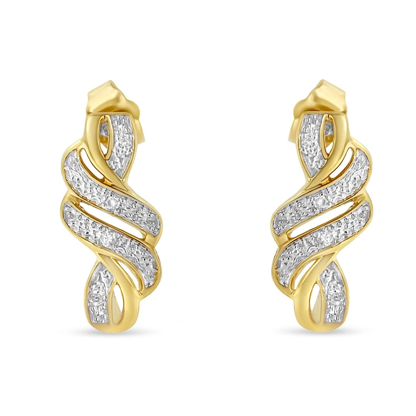 Yellow Plated Sterling Silver Round Cut Diamond Swirl Earrings (0.08 cttw H-I