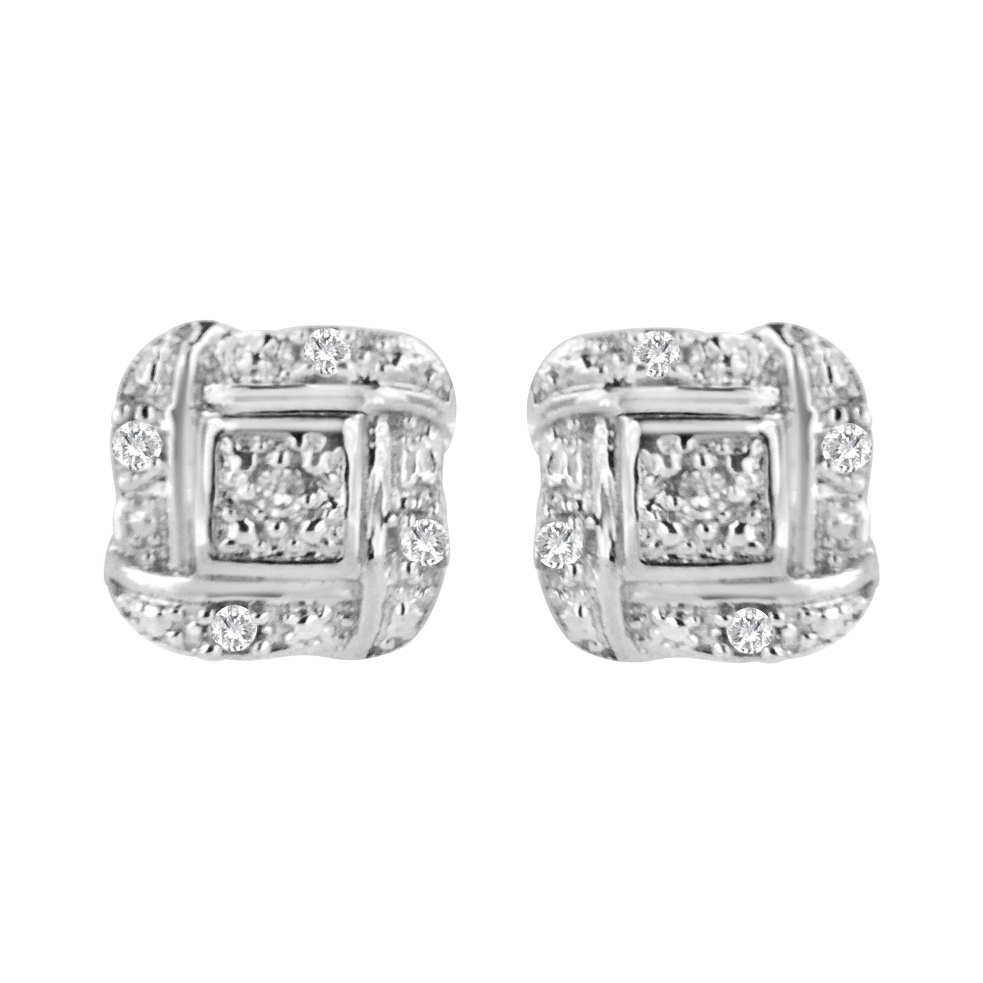 .925 Sterling Silver Round-Cut Diamond Accent Swirl Square Knot Stud Earrings