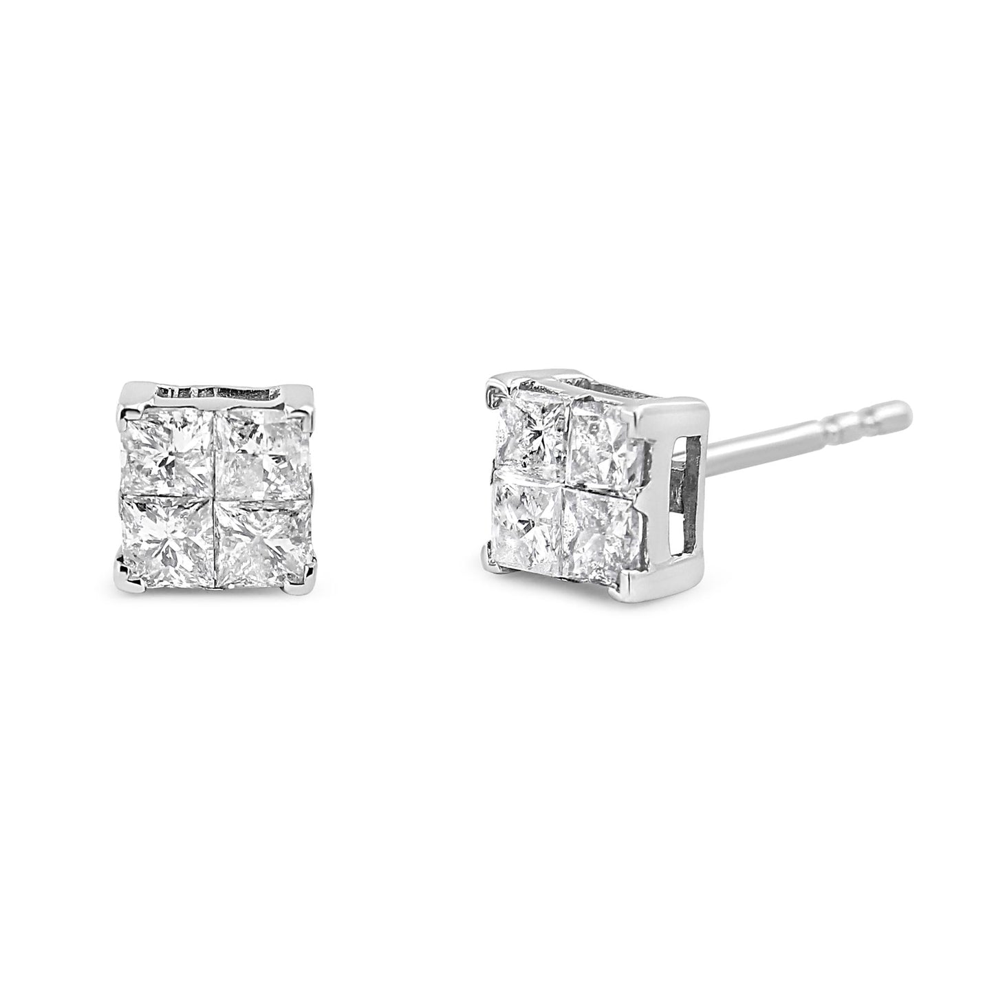 10K White Gold 1.00 cttw Invisible Set Princess-Cut Diamond Composite Square