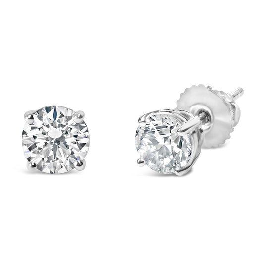 IGI Certified 14K White Gold 1 1/2 Cttw Round Diamond Solitaire Stud Earrings with Screwbacks (F-G Color, I1-I2 Clarity)