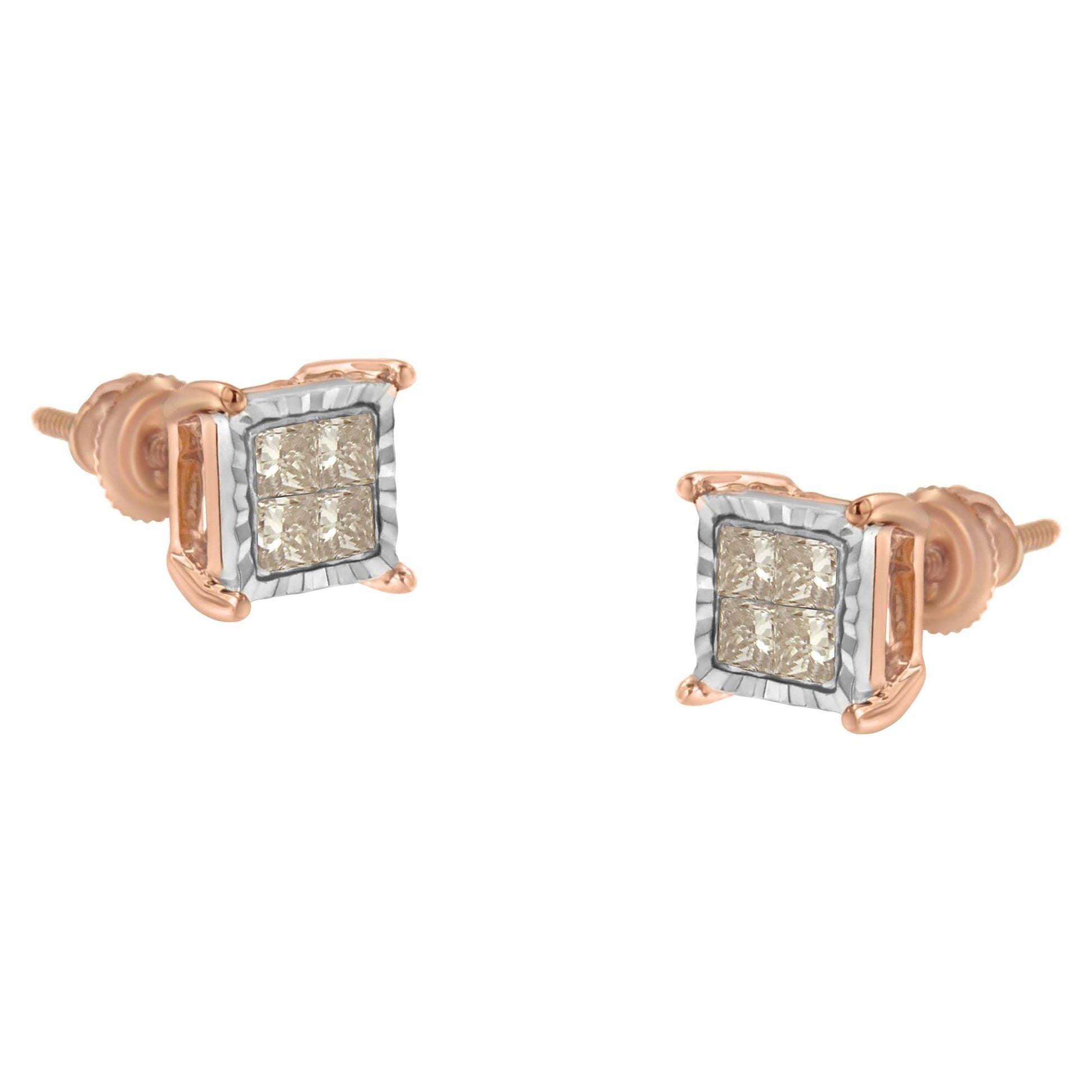 10K Two-Toned Princess-Cut Composite Diamond Stud Earrings (1/2 cttw J-K Color