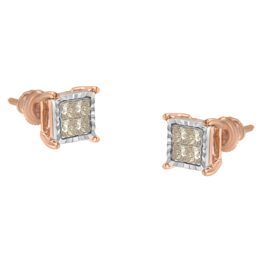 10K Two-Toned Princess-Cut Composite Diamond Stud Earrings (1/2 cttw J-K Color