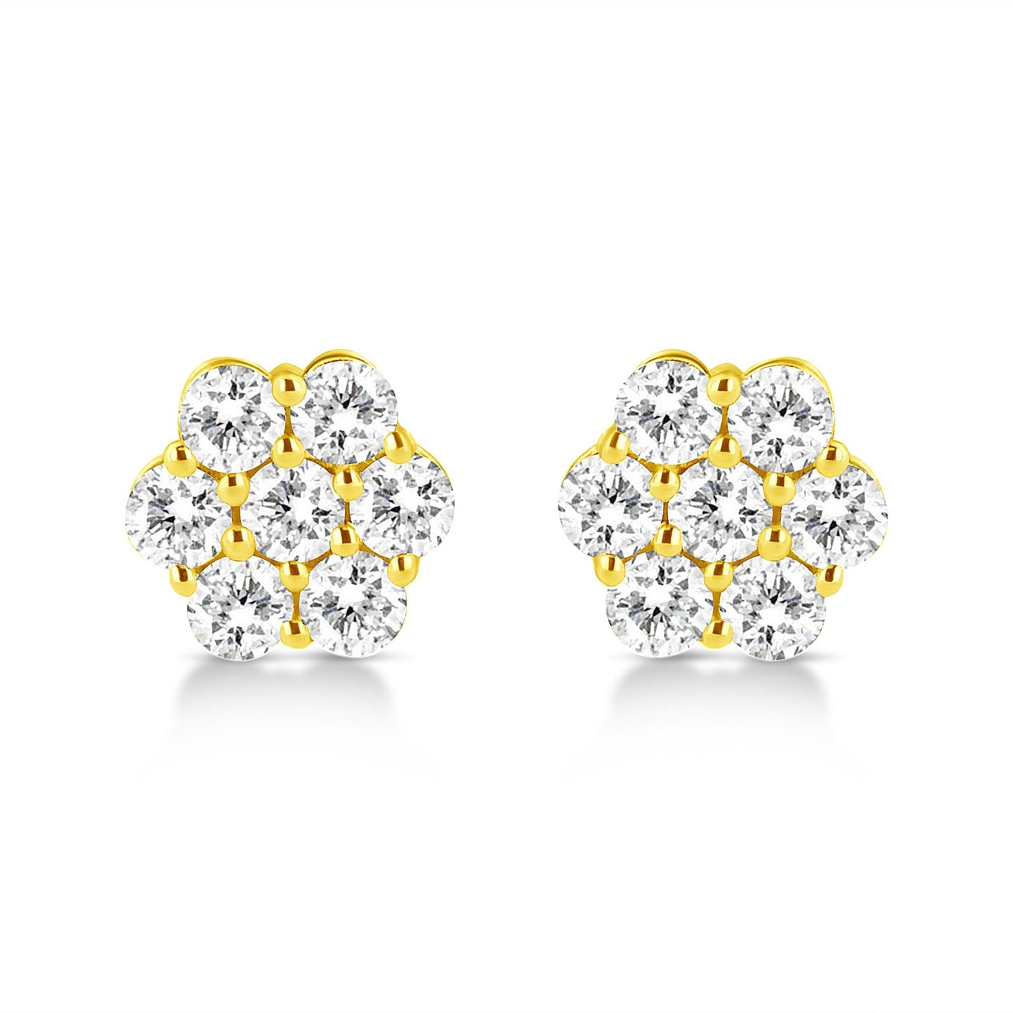 14K Yellow Gold 1/2 Cttw Brilliant Round Cut Diamond Floral Cluster Stud