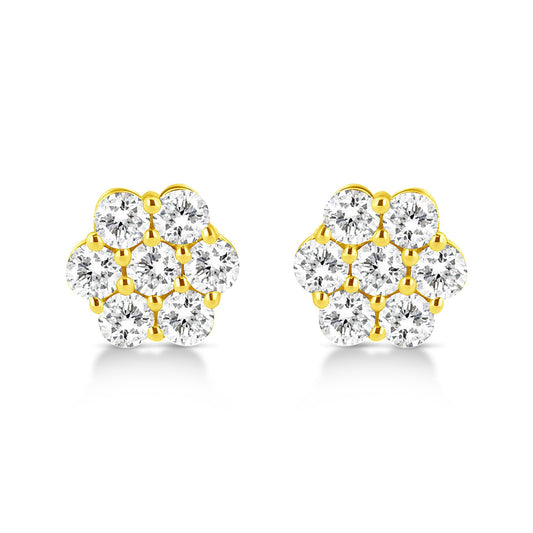 14K Yellow Gold 1/2 Cttw Brilliant Round Cut Diamond Floral Cluster Stud