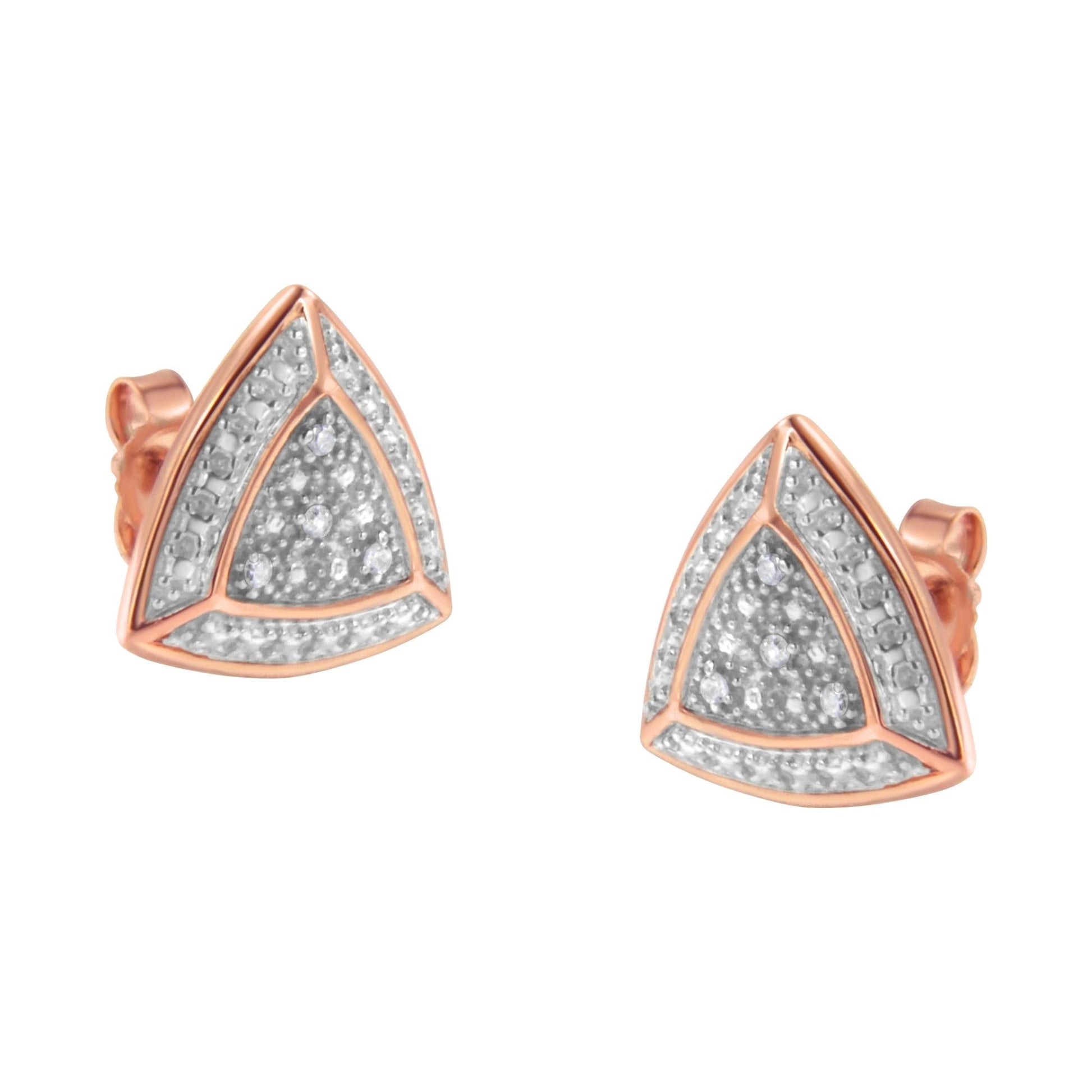 14K Rose Gold over.925 Sterling Silver Diamond-Accented Trillion Shaped 4-Stone