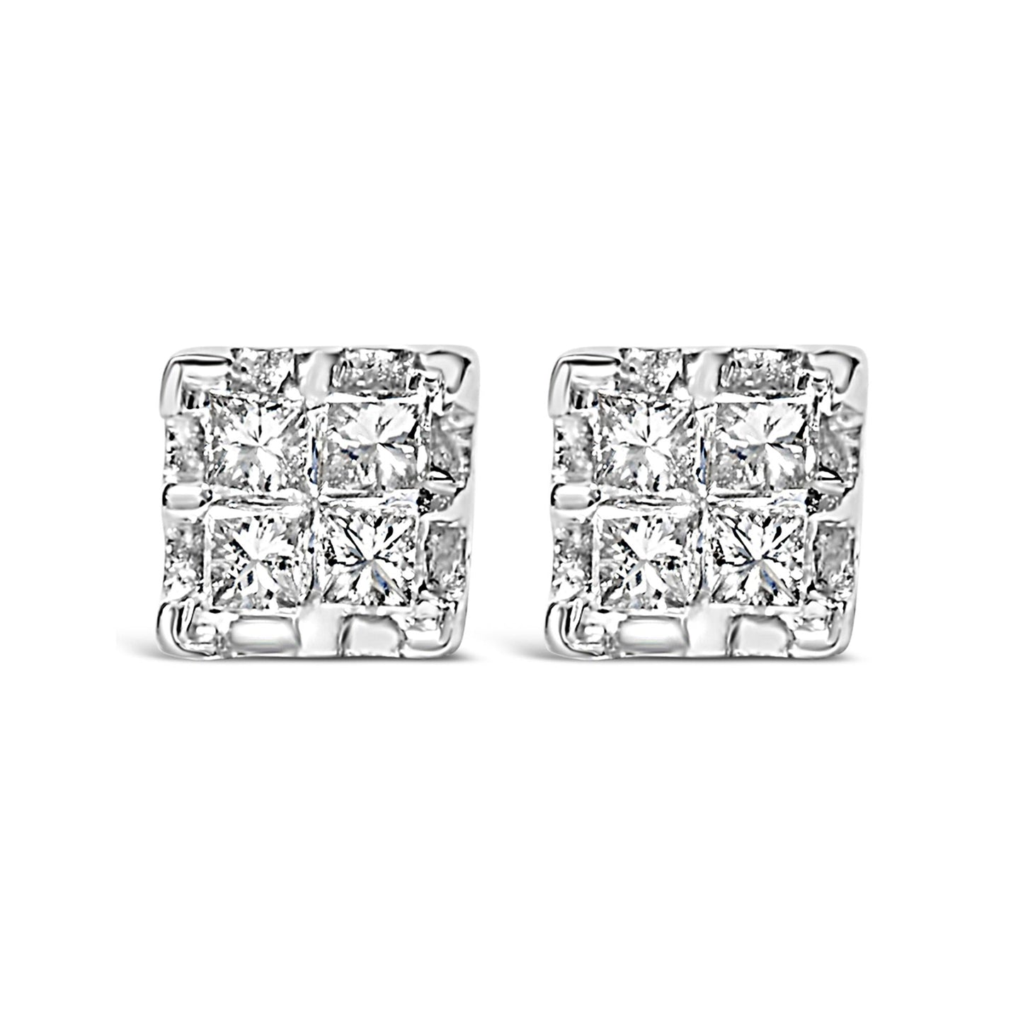 10k Yellow Gold Princess Diamond Quad Stud Earrings (1/4 cttw, J-K Color, I2-I3 Clarity)