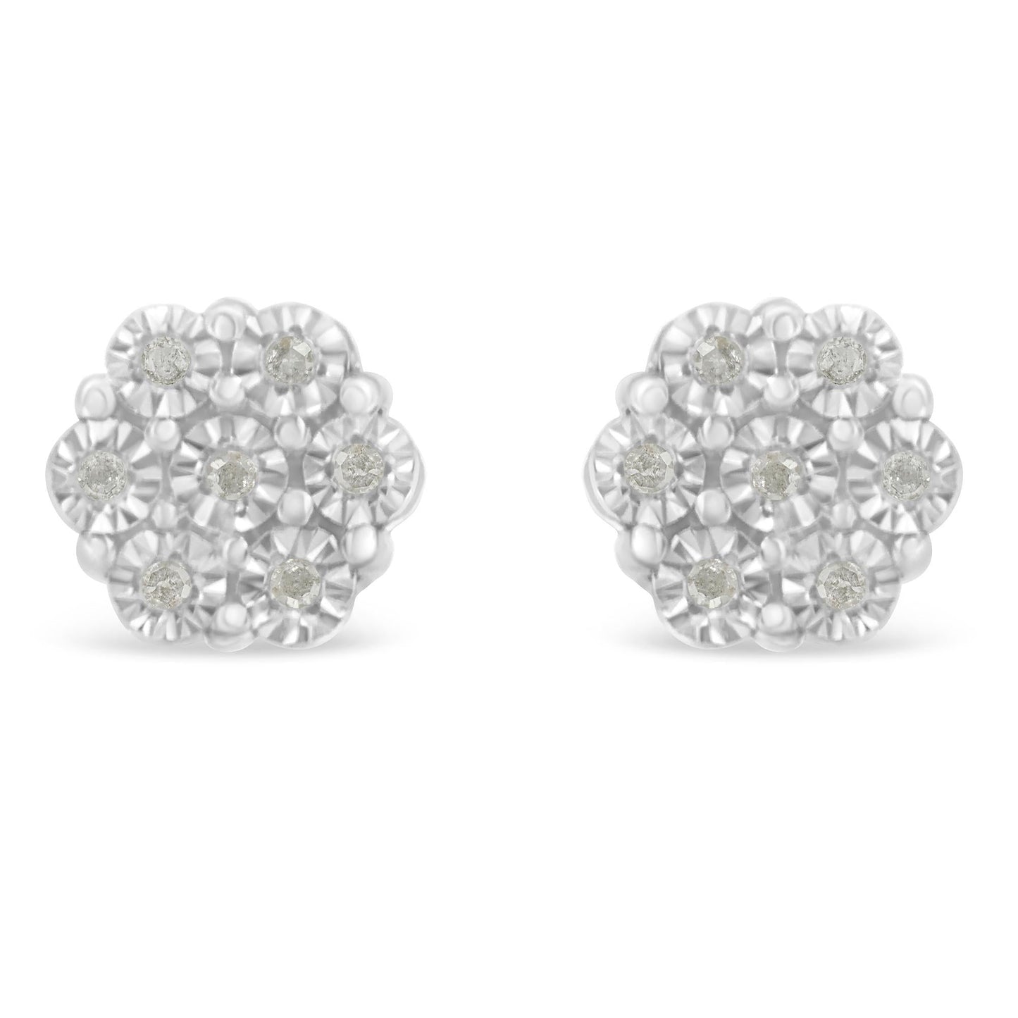 .925 Sterling Silver 1/10 Cttw Round-Cut Diamond Miracle-Set Floral Cluster Button Stud Earrings (I-J Color, I2-I3 Clarity)