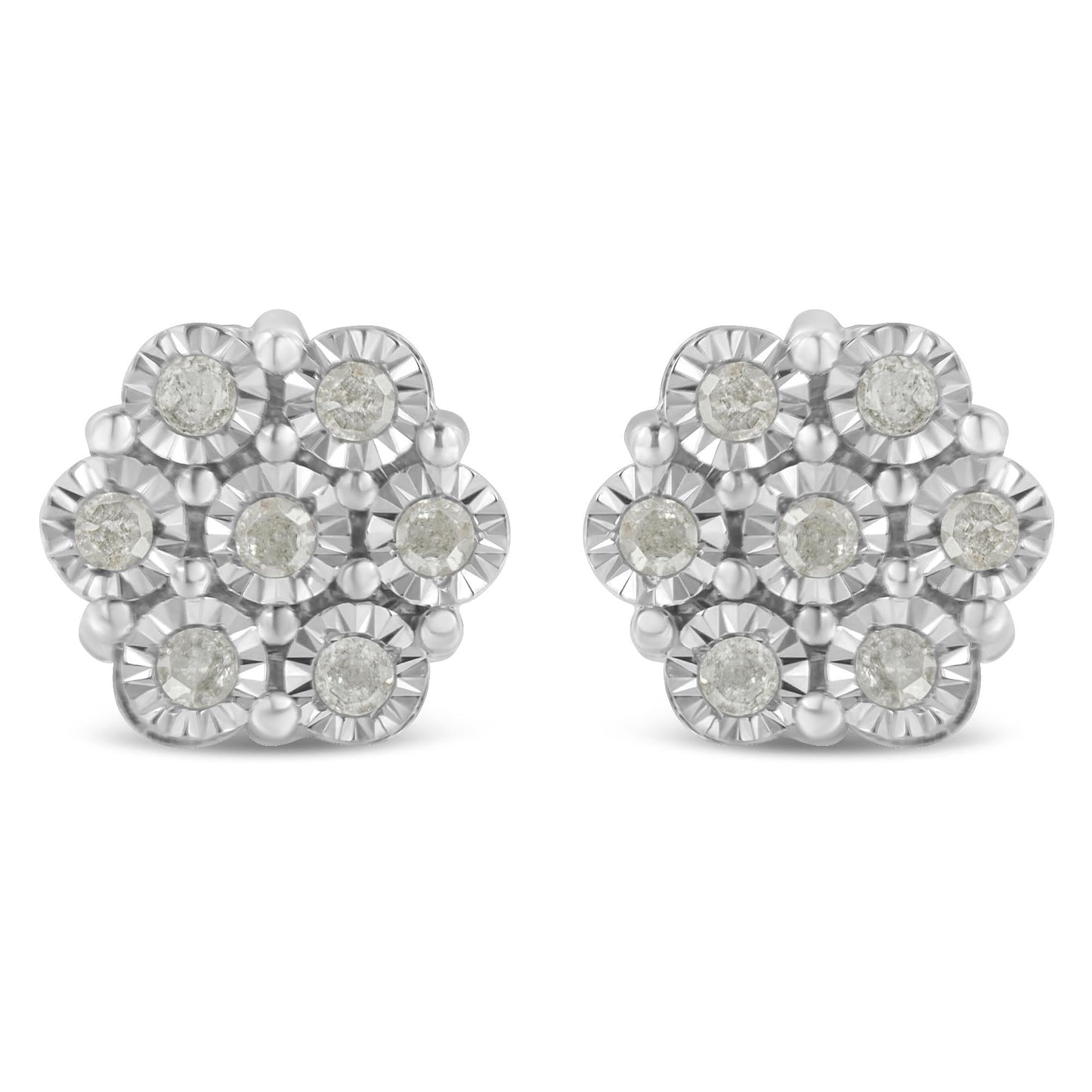 .925 Sterling Silver 1/2 Cttw Round-Cut Diamond Miracle-Set Floral Cluster Button Stud Earrings (I-J Color, I2-I3 Clarity)