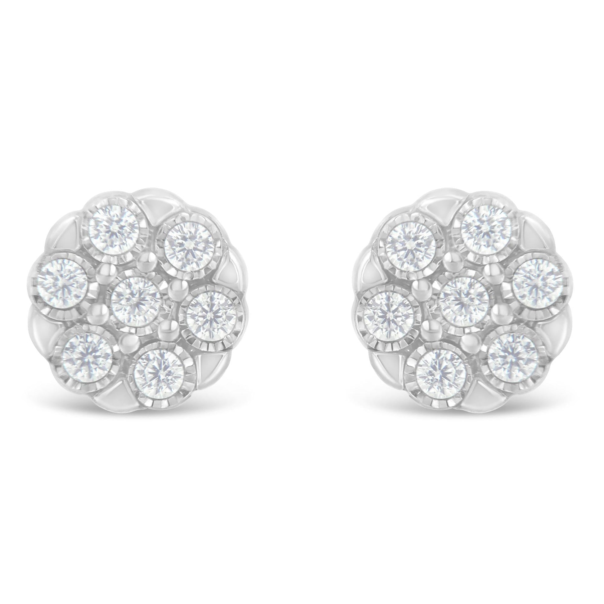 Sterling Silver Rose-Cut Diamond Floral Cluster Stud Earring (0.25 cttw I-J