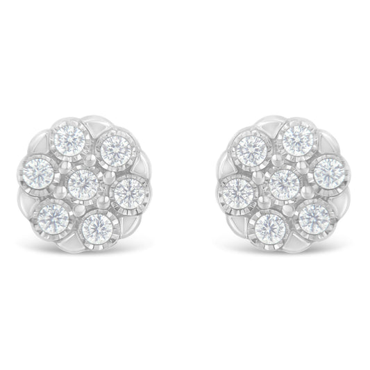 Sterling Silver Rose-Cut Diamond Floral Cluster Stud Earring (0.25 cttw I-J