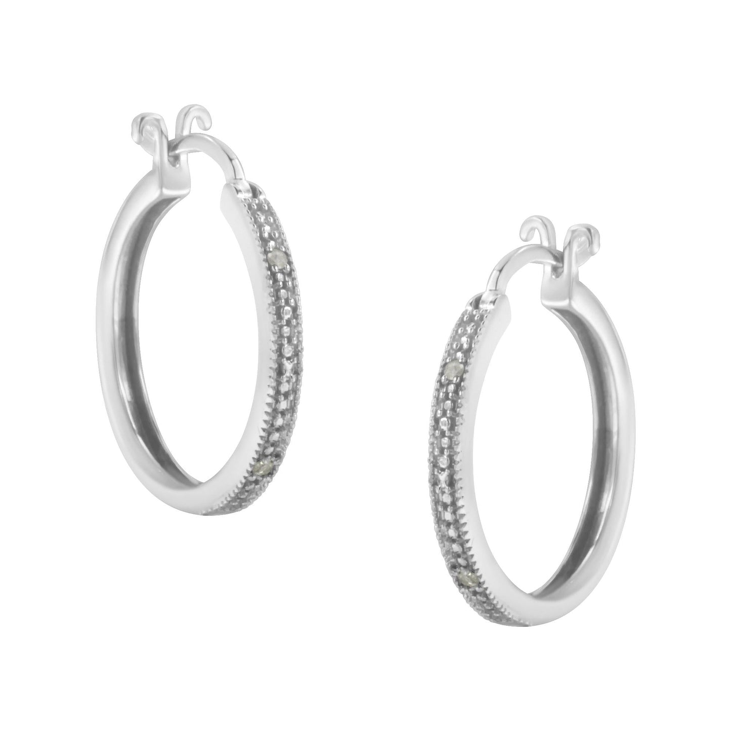 .925 Sterling Silver Miracle-Set Diamond Pave Style Hoop Earrings (I-J Color I3