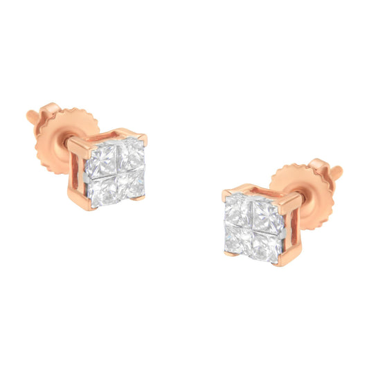 10K Gold Princess Diamond Composite Stud Earring (1/2 cttw I-J Color I1-I2