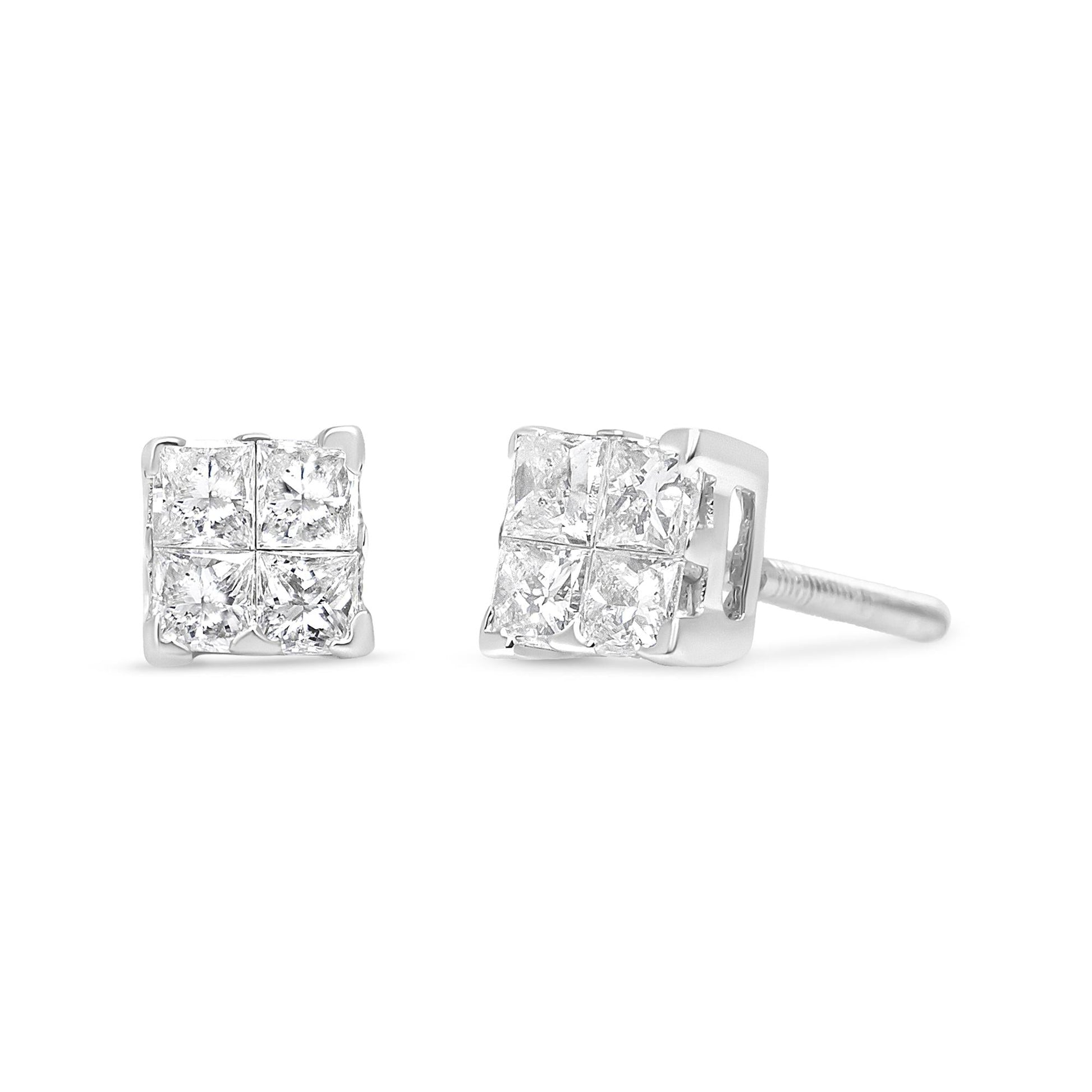 10K White Gold 1/2 cttw Princess-cut Diamond 4 Stone Composite Quad Stud