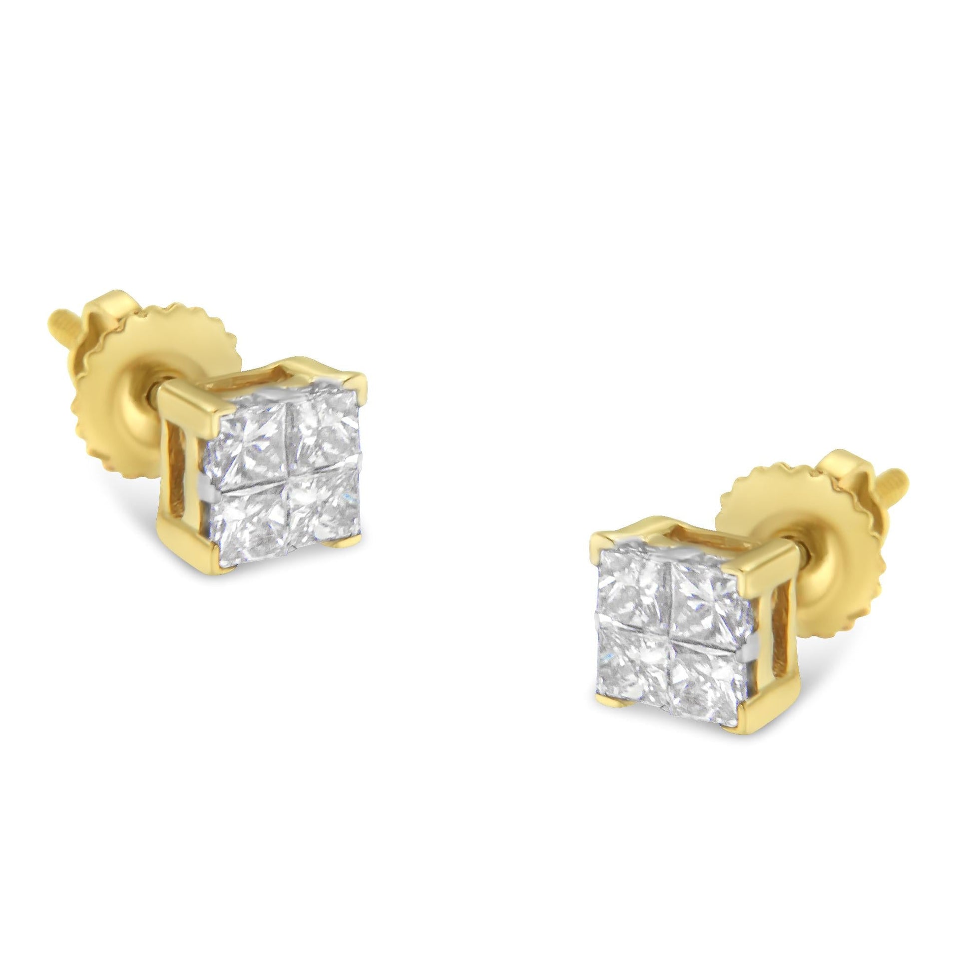 10K Gold Princess Diamond Composite Stud Earring (1/2 cttw I-J Color I1-I2