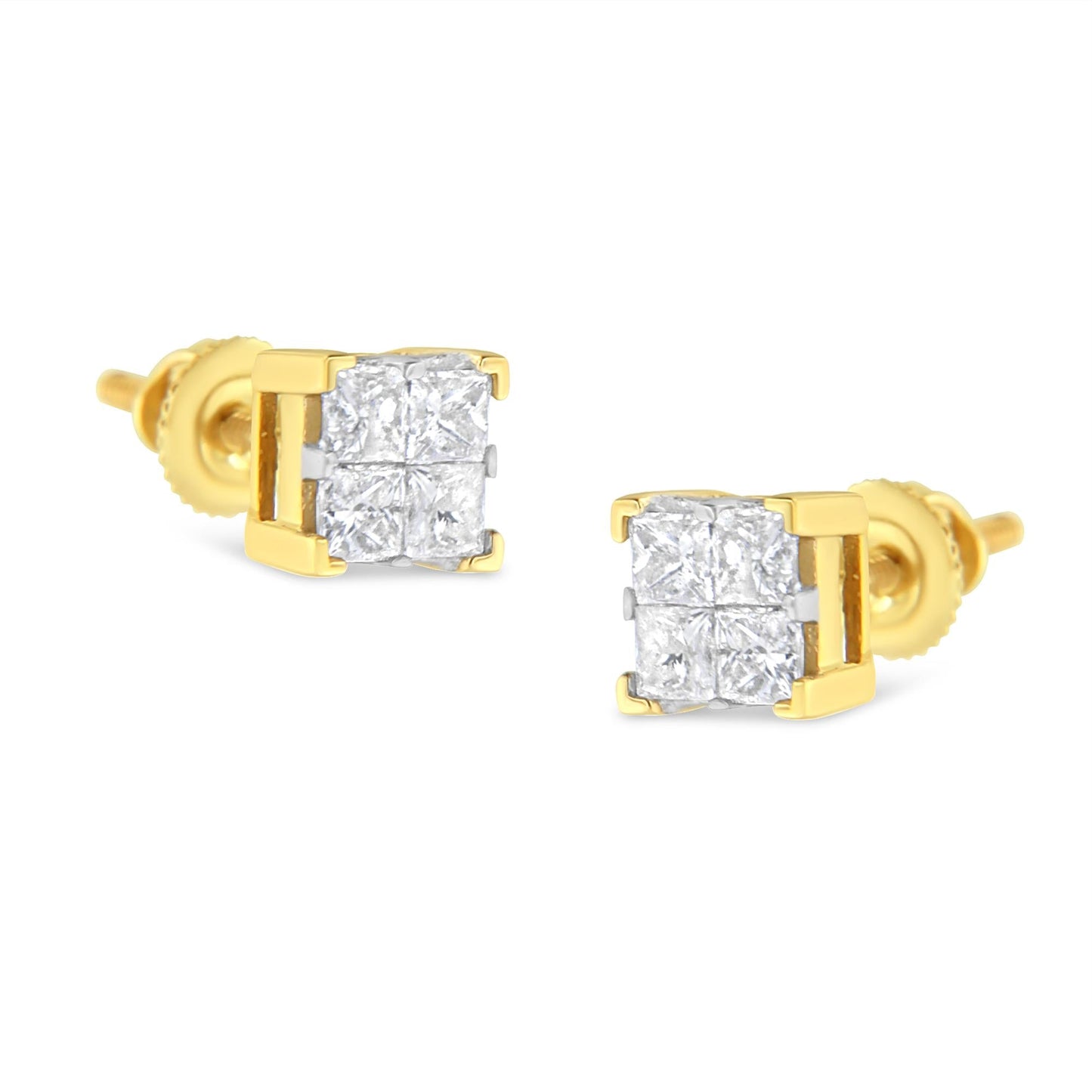 10K Yellow Gold 3/4 Cttw Invisible Set Princess-Cut Diamond Composite Square