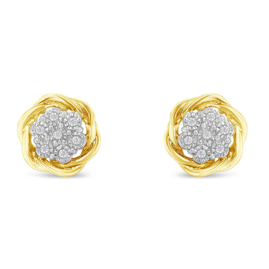 Yellow Gold Plated Sterling Silver Diamond Rose stud Earrings (0.15 cttw I-J