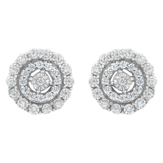 10KT White Gold 1/2 cttw Double Halo Brilliant Round-Cut Diamond Stud Earrings