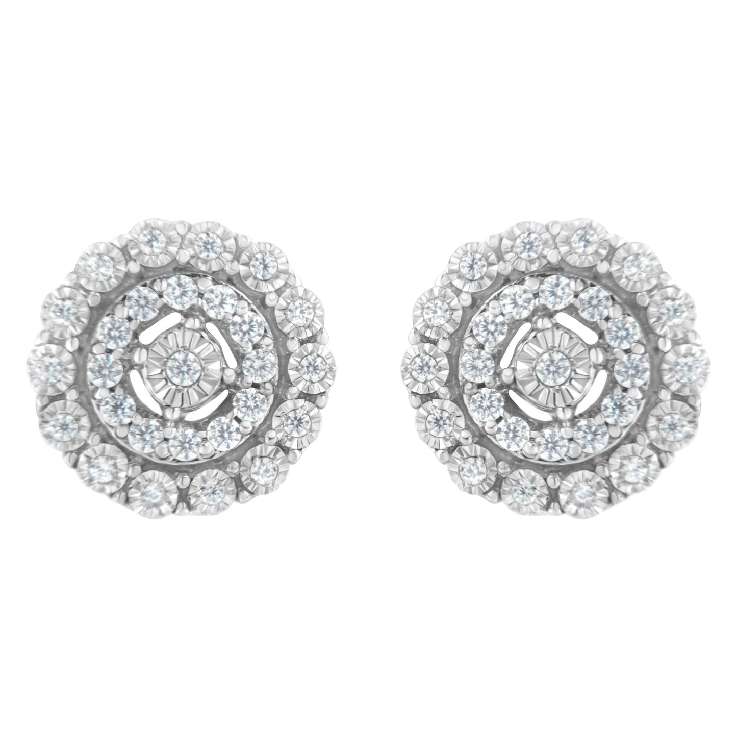 .925 Sterling Silver 1/2 cttw Miracle-Set Diamond Double Halo Stud Earring (I-J