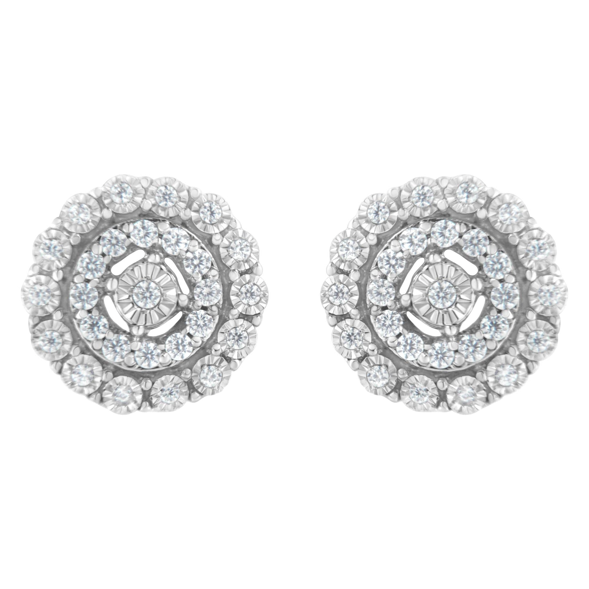 .925 Sterling Silver 1/2 cttw Miracle-Set Diamond Double Halo Stud Earring (I-J