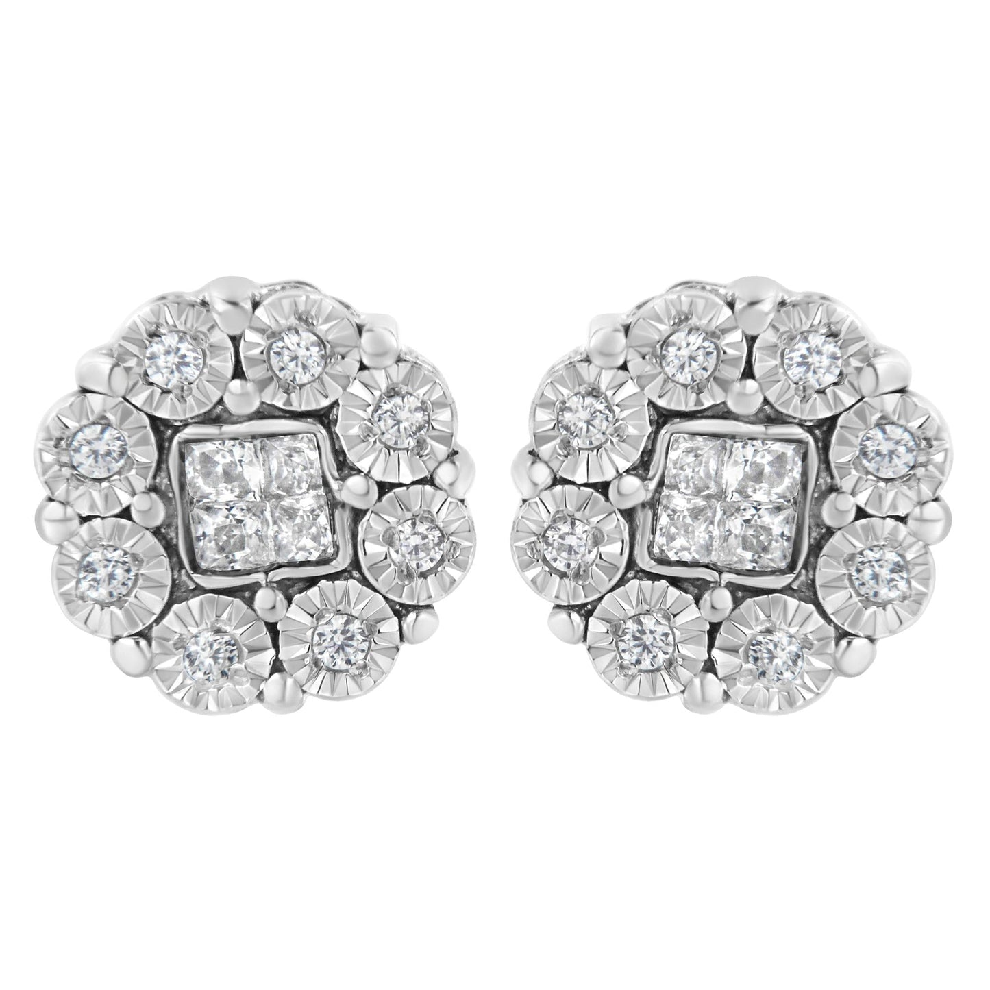 10KT White Gold 1/4ct Diamond Floral Cluster Stud Earring (I-J I1-I2)