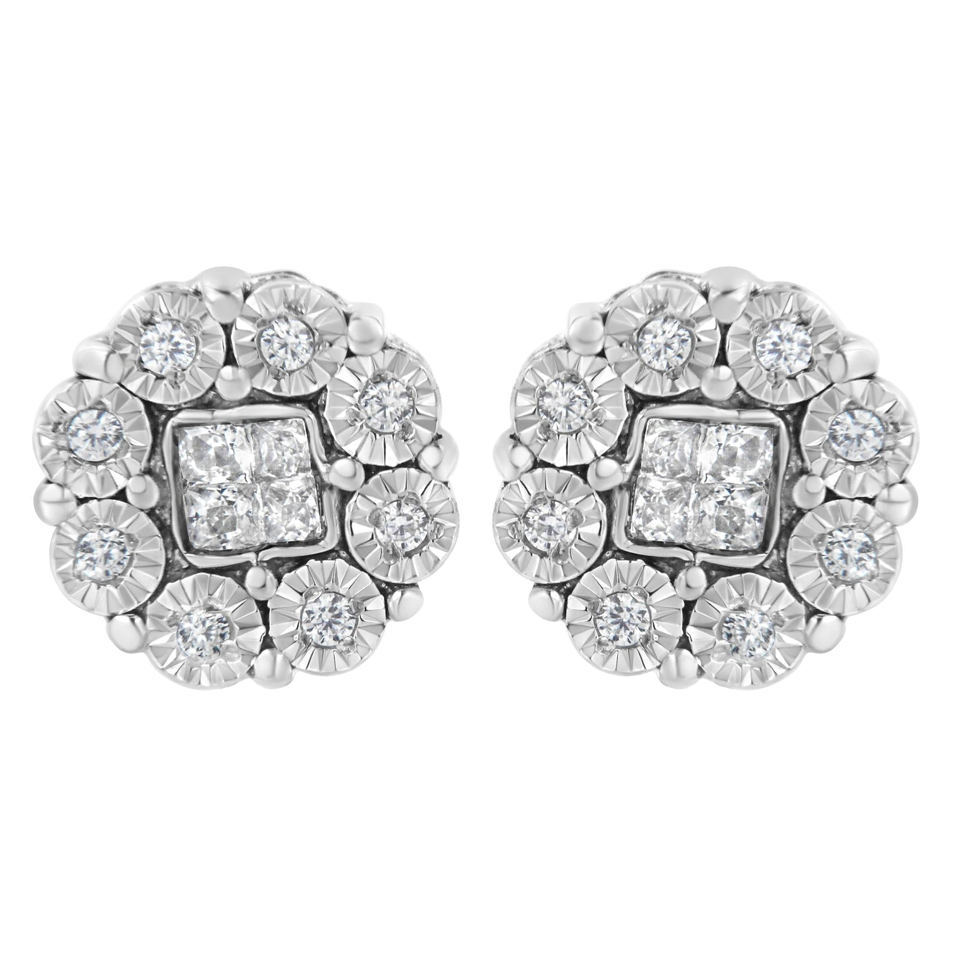 10KT White Gold 1/4ct Diamond Floral Cluster Stud Earring (I-J I1-I2)