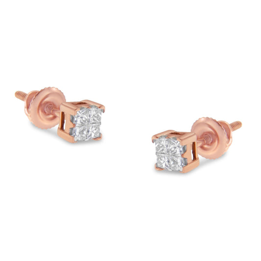 10KT Gold Princess Diamond Stud Earring (1/4 cttw J-K Color I1-I2 Clarity)