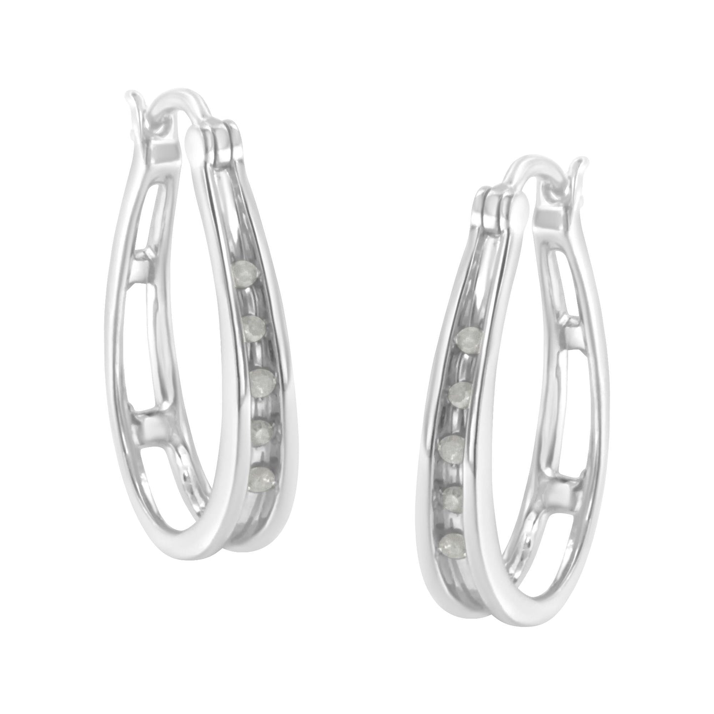 .925 Sterling Silver 1/10 Cttw Diamond Hoop Earrings (I-J Color I3 Clarity)