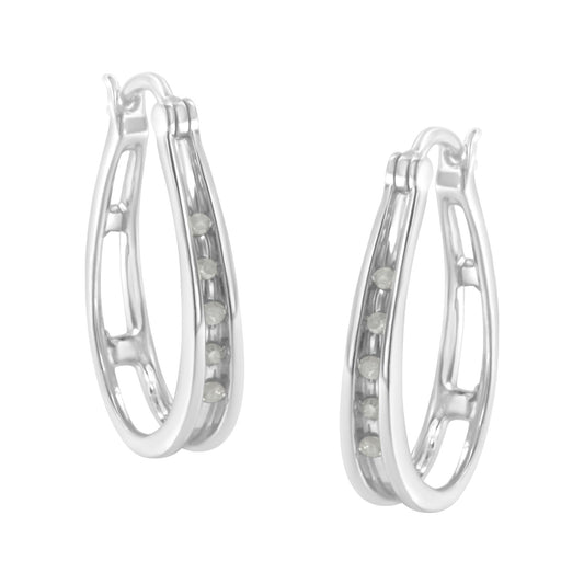 .925 Sterling Silver 1/10 Cttw Diamond Hoop Earrings (I-J Color I3 Clarity)