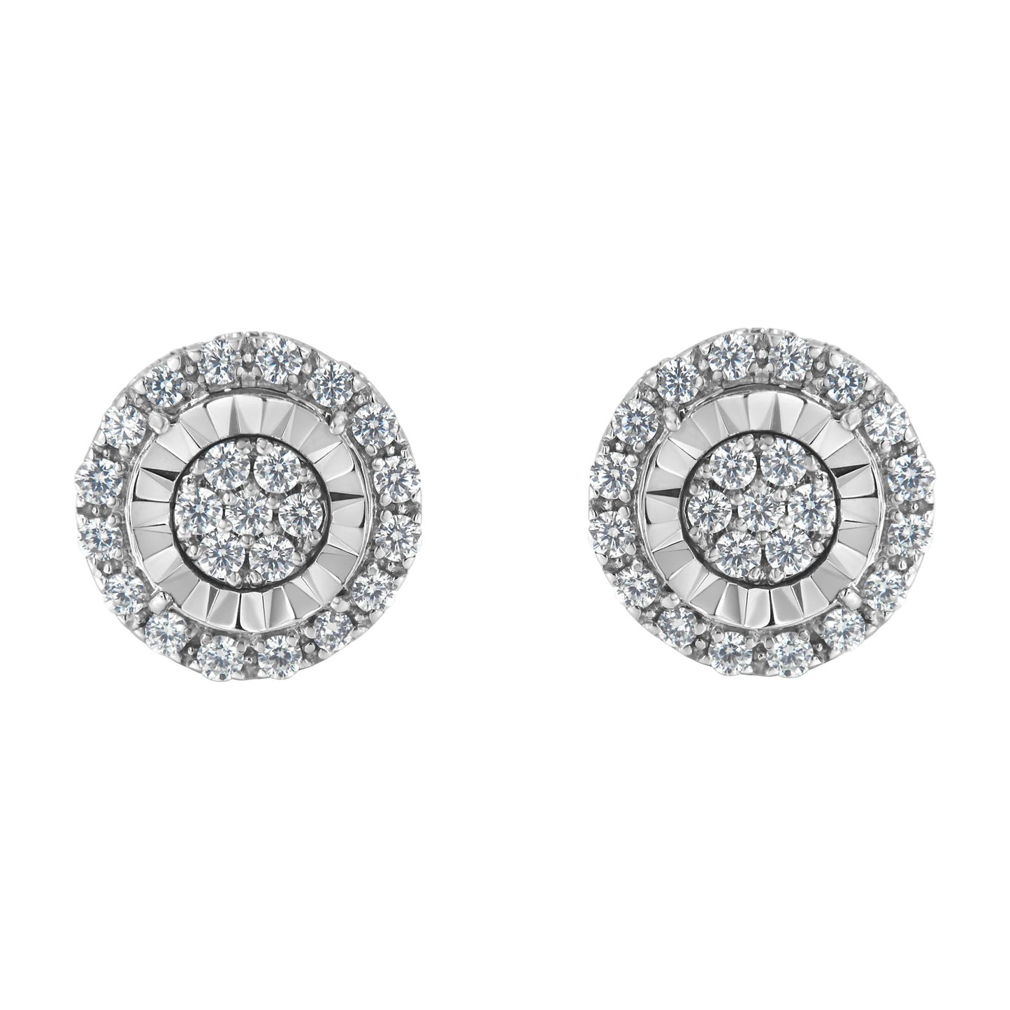 Sterling Silver Diamond Cluster Earrings (1 cttw I-J Color I2-I3 Clarity)