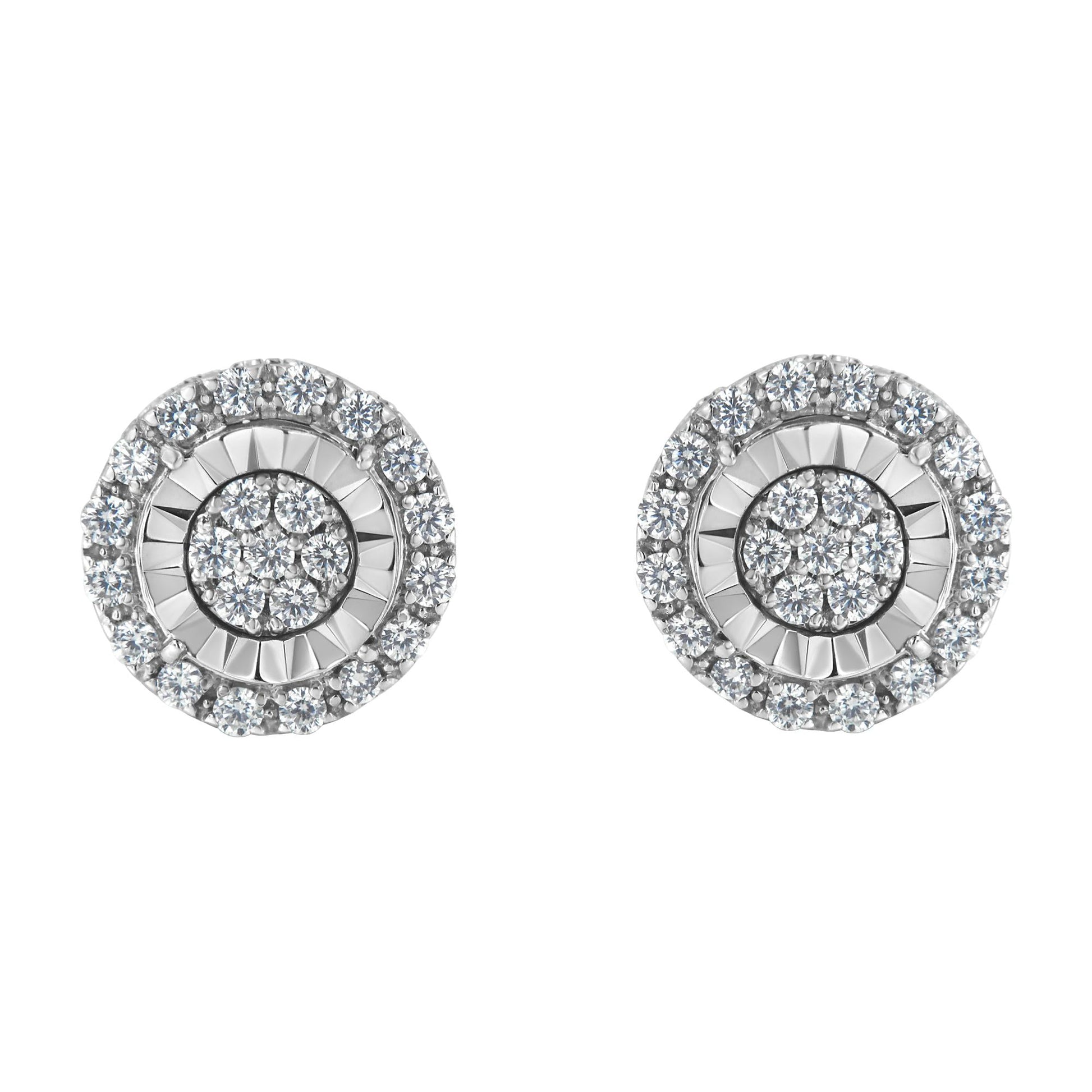 Sterling Silver Diamond Cluster Earrings (1 cttw I-J Color I2-I3 Clarity)