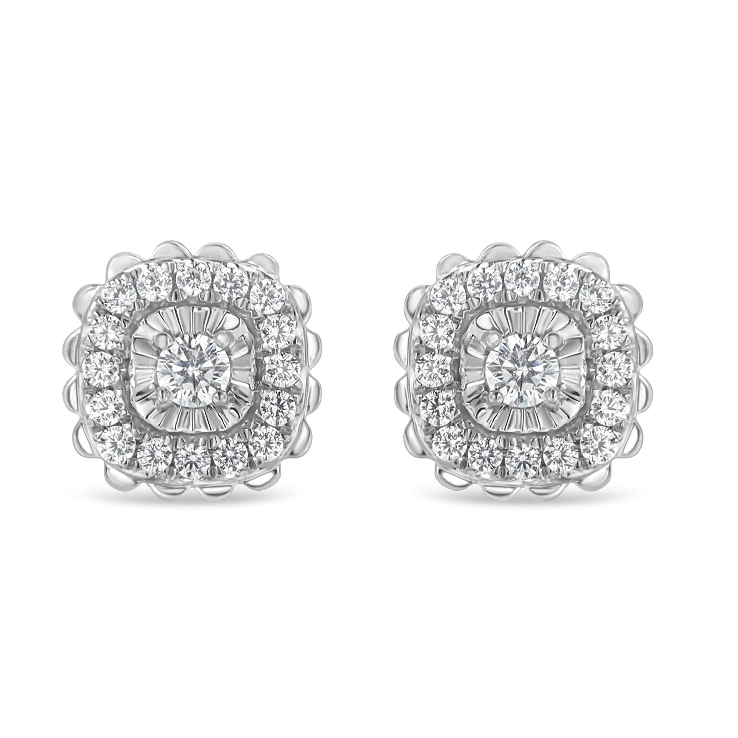 .925 Sterling Silver 1/2 Cttw Round-Cut Diamond Halo Cluster Stud Earring (I-J