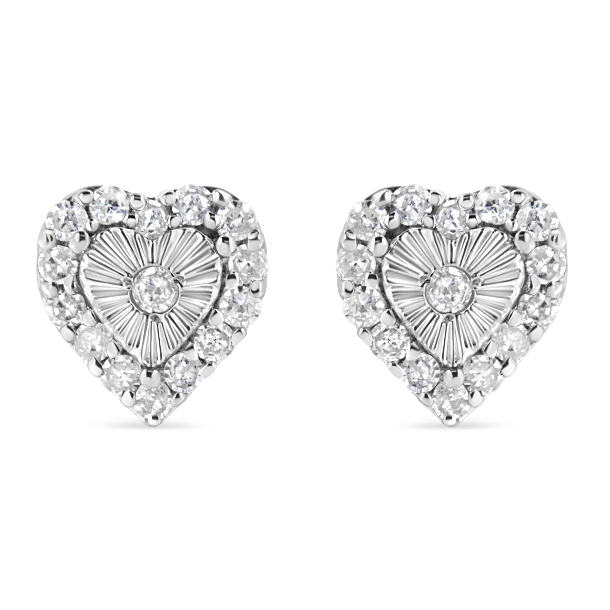 .925 Sterling Silver 1/3 Cttw Miracle Set Round-Cut Diamond Heart Stud Earring