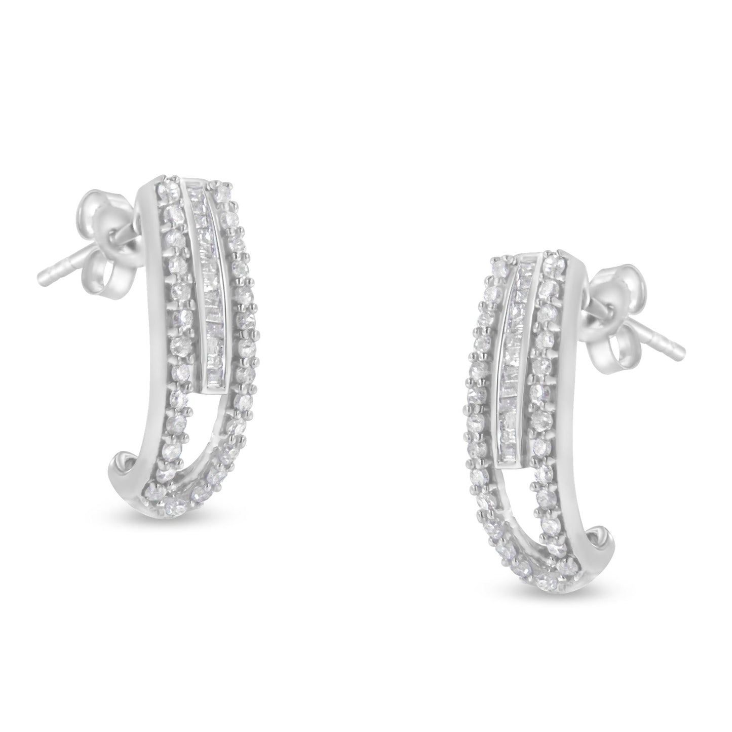 Sterling-Silver Diamond J-Stud Earring (3/4 cttw I-J Color I3 Clarity)