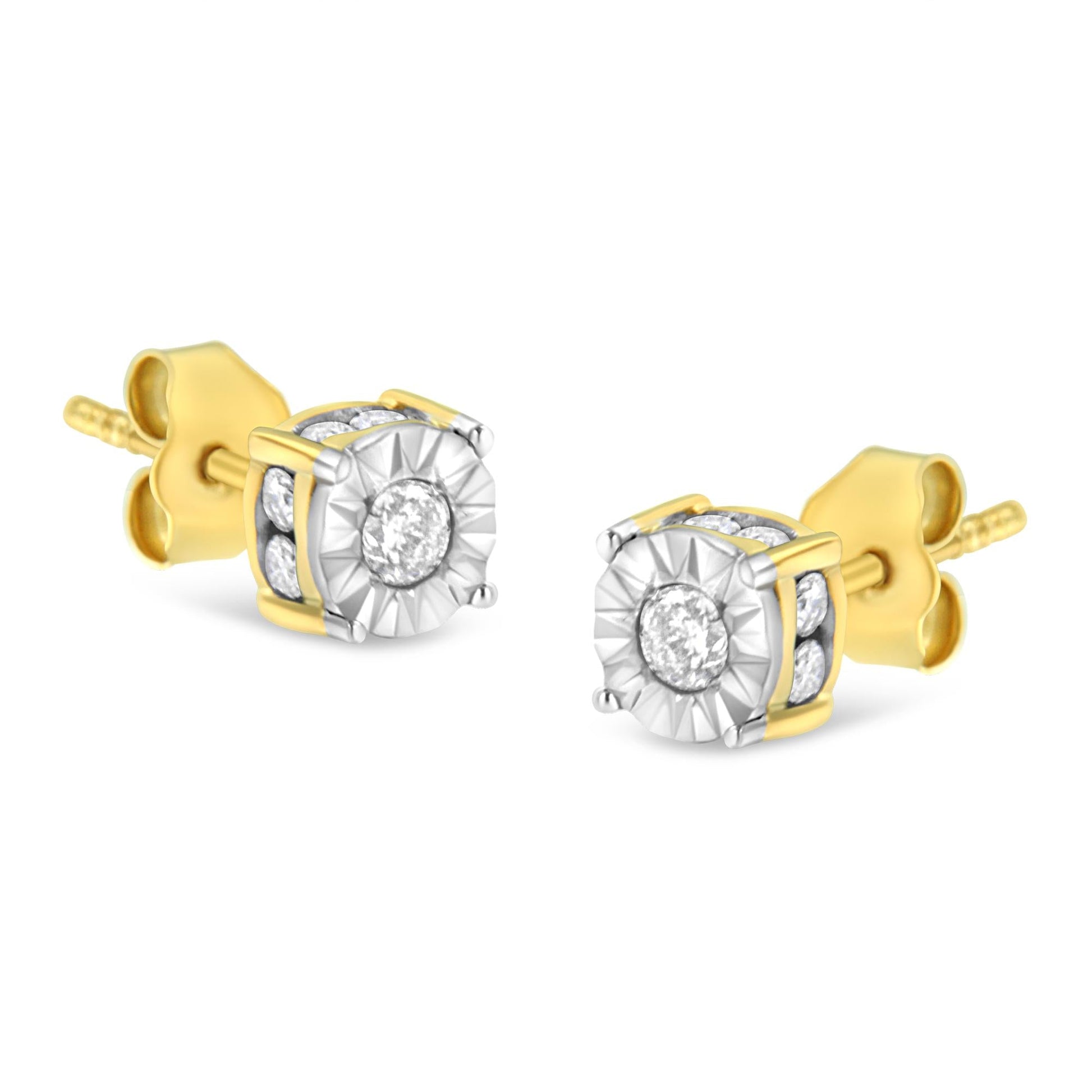 10K Yellow Gold Plated Sterling Silver 1/2 Cttw Miracle Set Diamond Stud