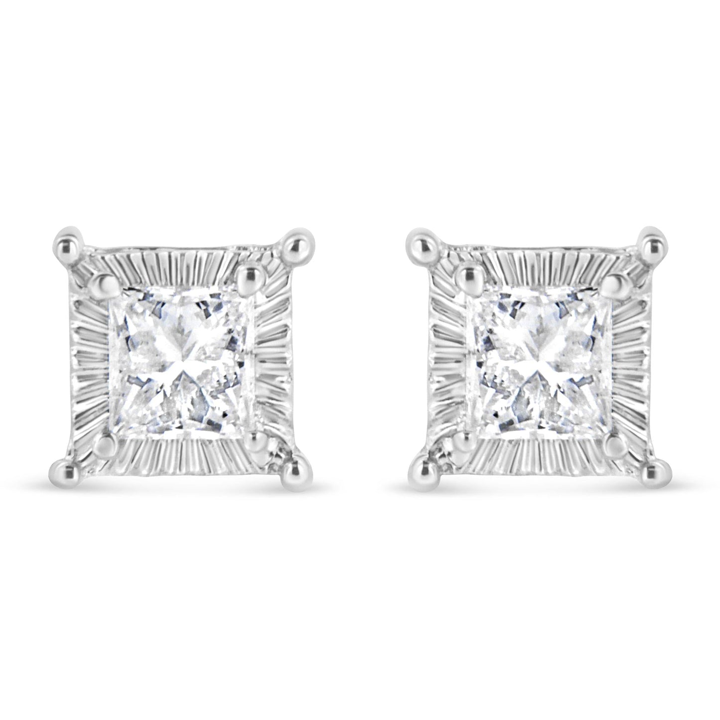 .925 Sterling Silver 1/2 Cttw Princess-cut Diamond Stud Earring (I-J Color