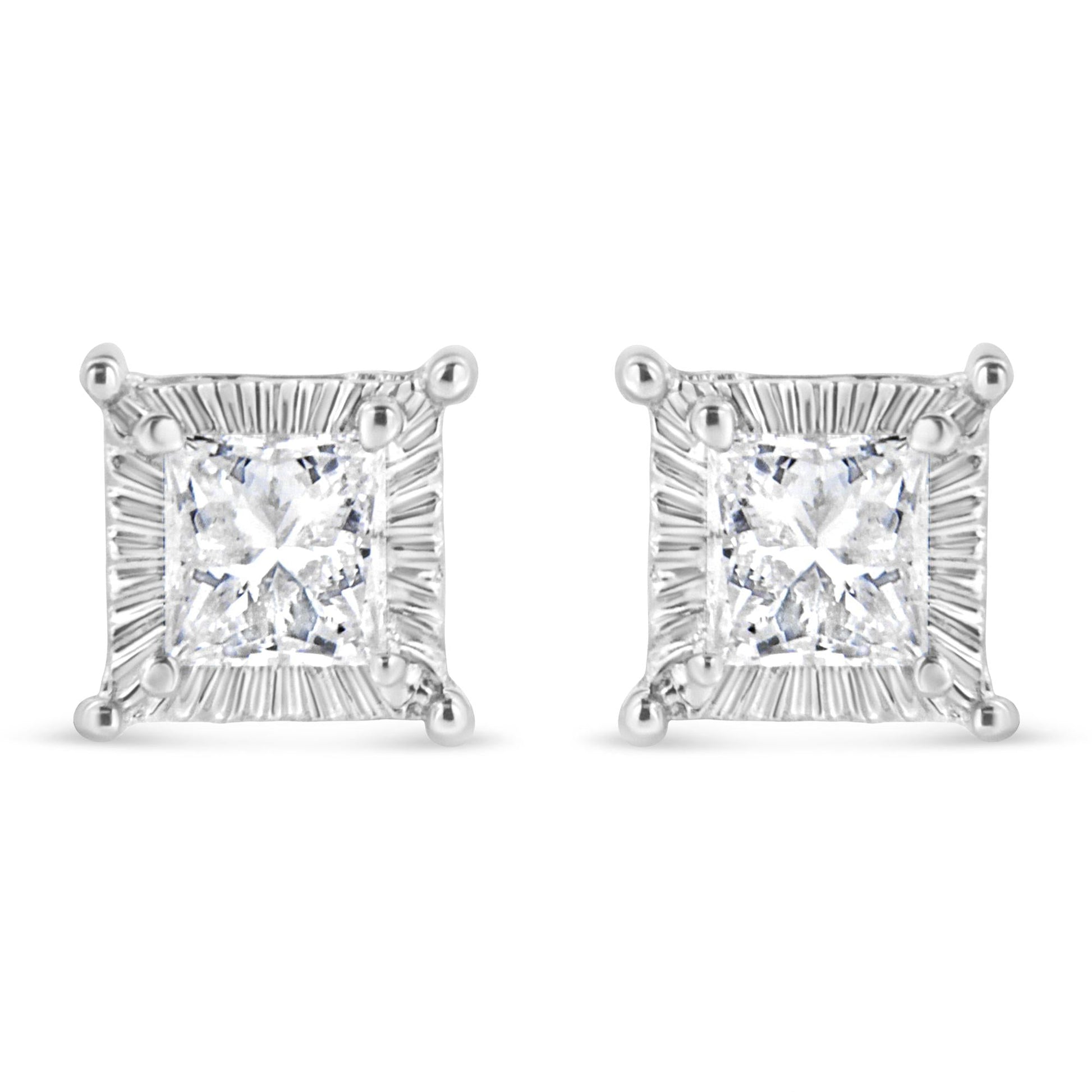 .925 Sterling Silver 1/2 Cttw Princess-cut Diamond Stud Earring (I-J Color