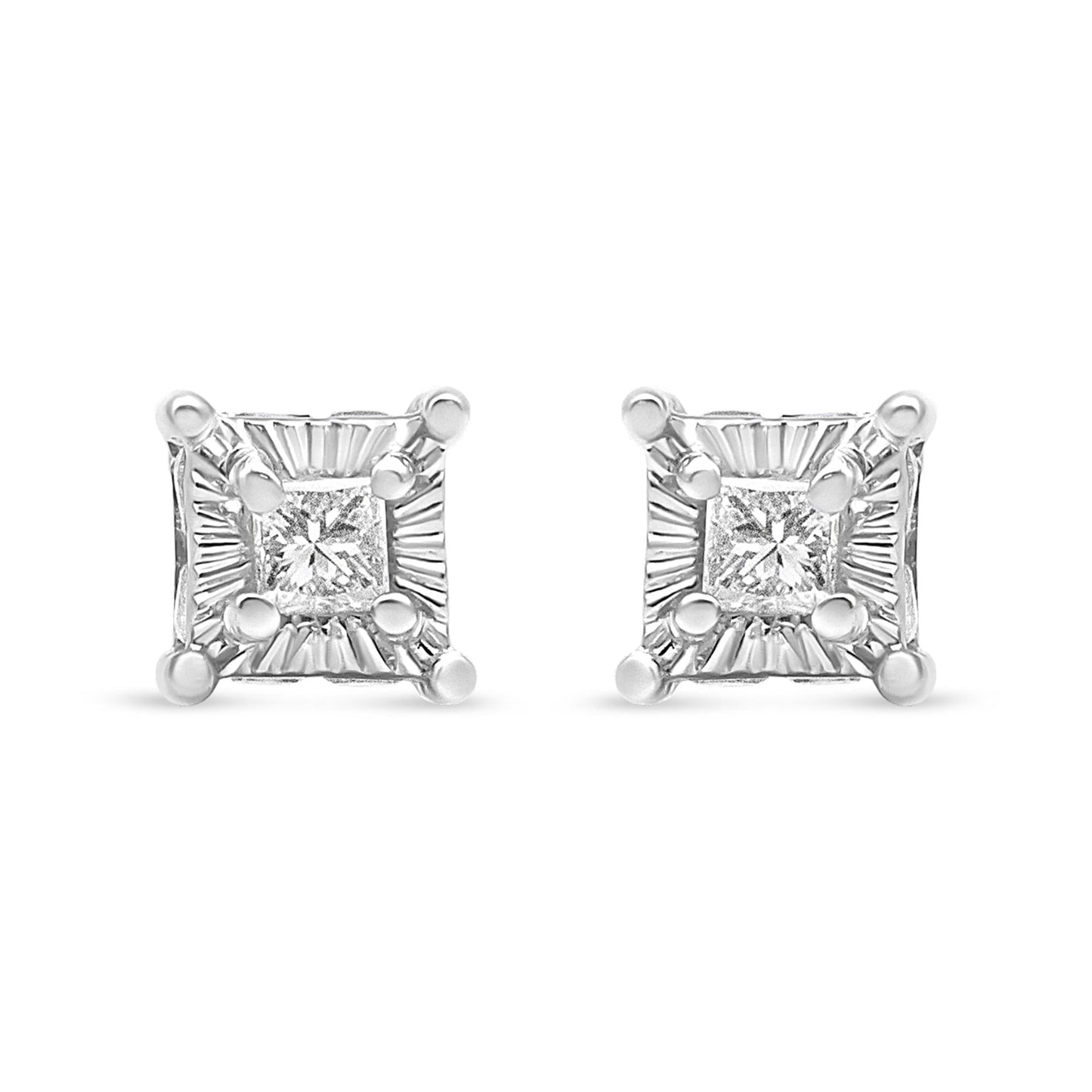 .925 Sterling Silver 1/4 Cttw Miracle Set Princess-Cut Diamond Solitaire Stud