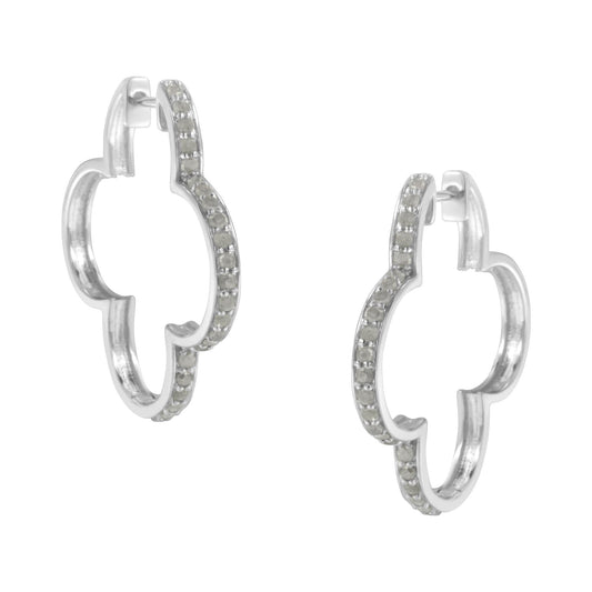 .925 Sterling Silver 1.0 cttw Diamond 4 Leaf Clover Shape Hoop Earrings(I-J