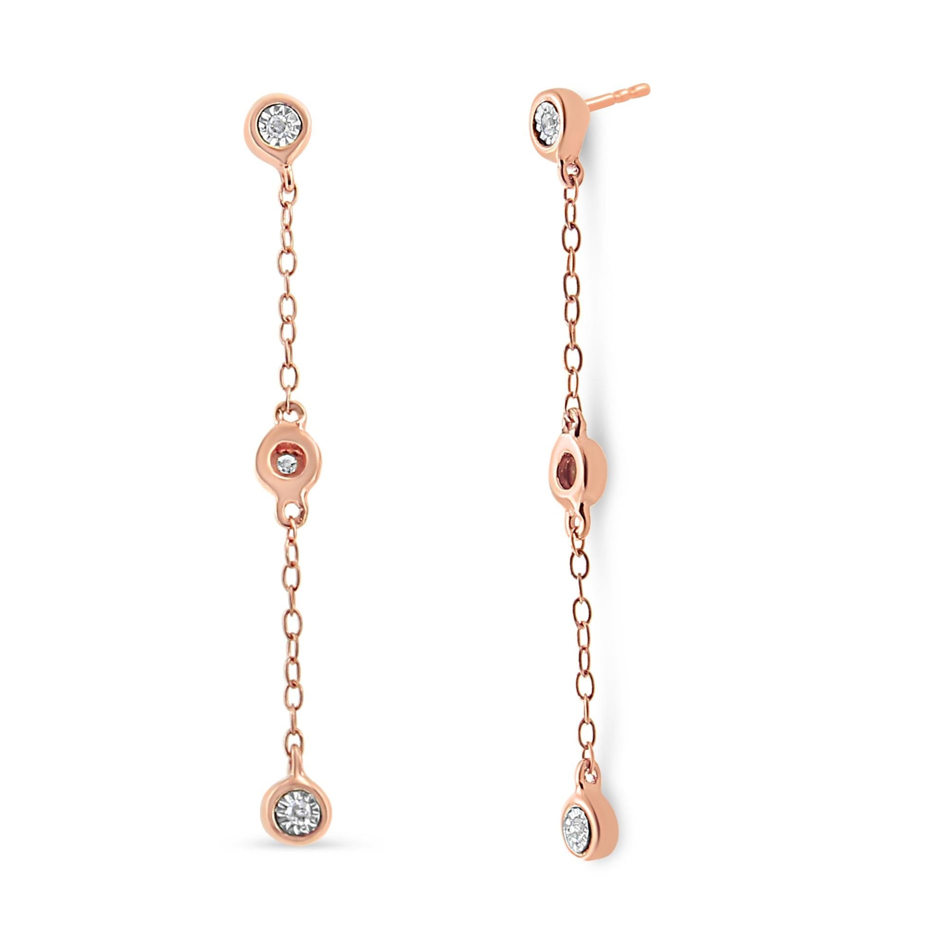 10K Rose Gold Plated.925 Sterling Silver 1/15 Cttw Diamond Dangle Earring (I-J