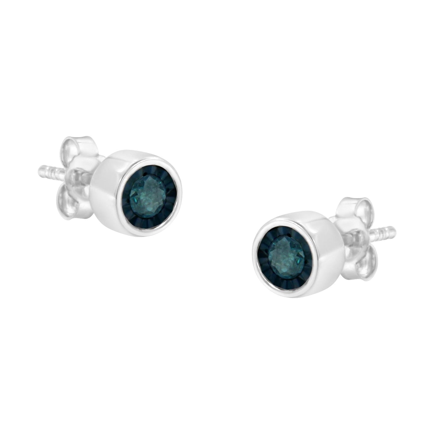 .925 Sterling Silver 1/5 Cttw Round Brilliant-Cut Blue Diamond Miracle-Set Stud